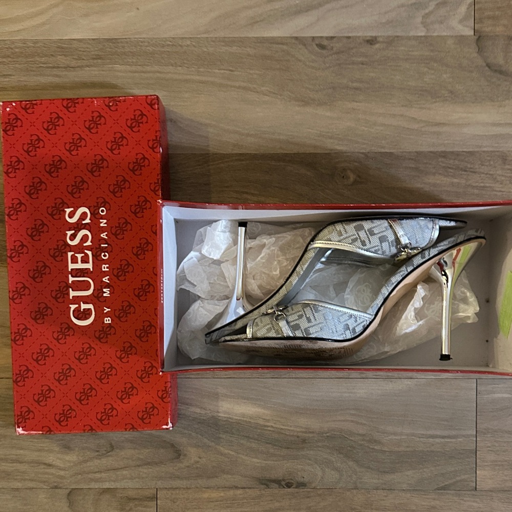 GUESS Shiny Silver Stiletto Heels